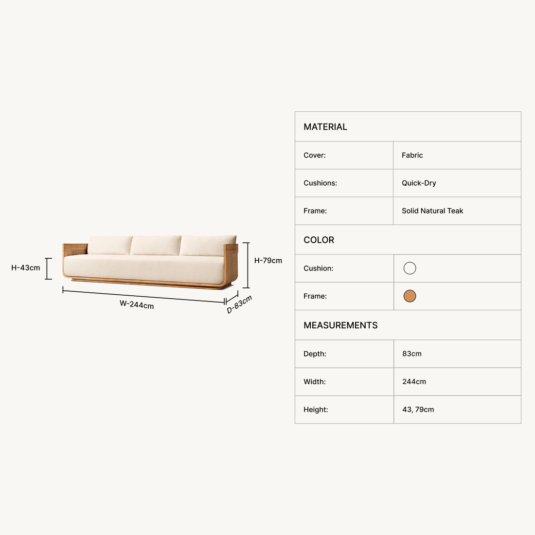 Serel 3-Seater Teak Sofa