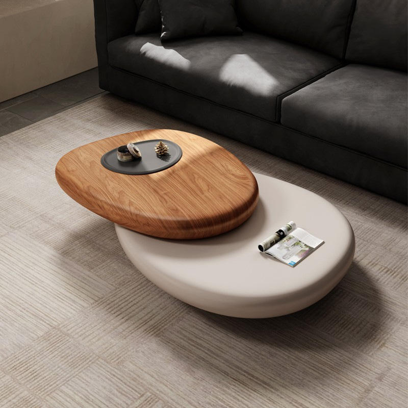 Italian Modern Style Coffee Table Minimalist Walnut Veneer Oval Shaped