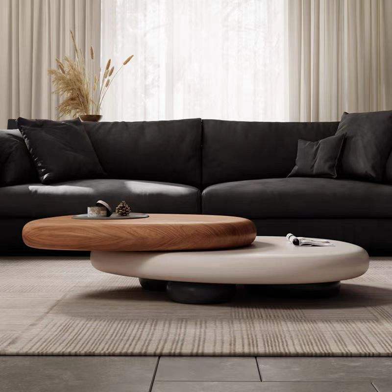 Italian Modern Style Coffee Table Minimalist Walnut Veneer Oval Shaped
