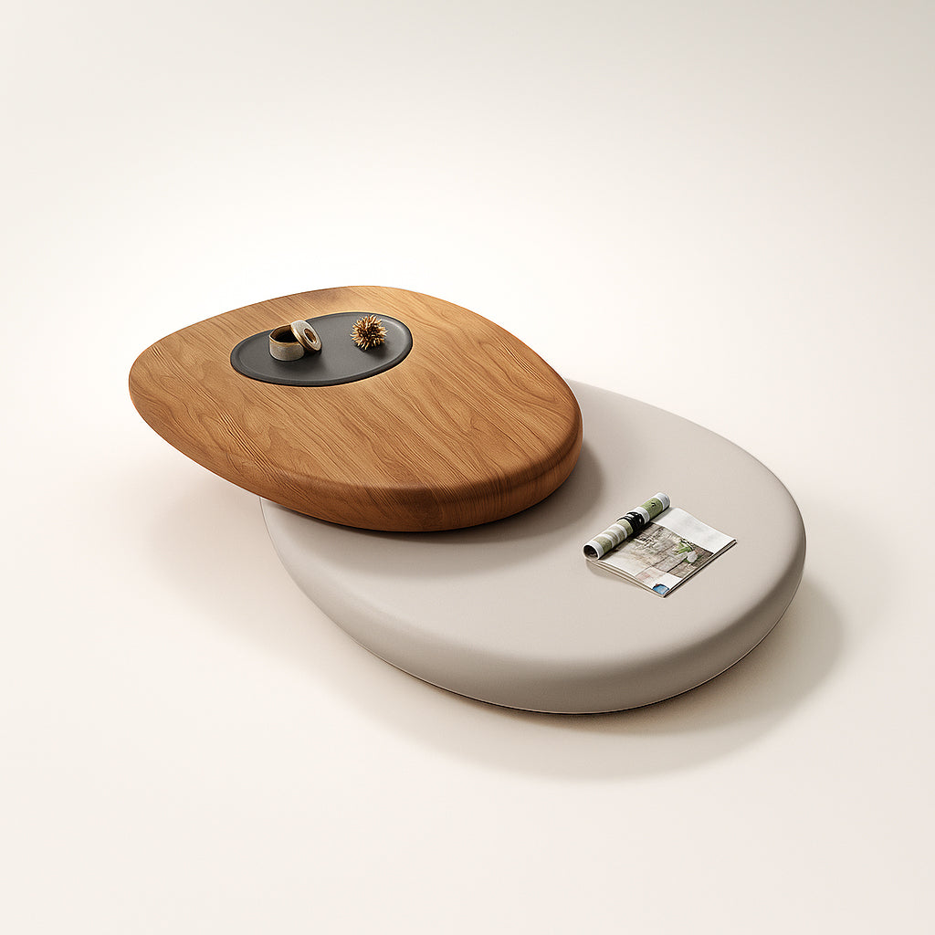 Italian Modern Style Coffee Table Minimalist Walnut Veneer Oval Shaped