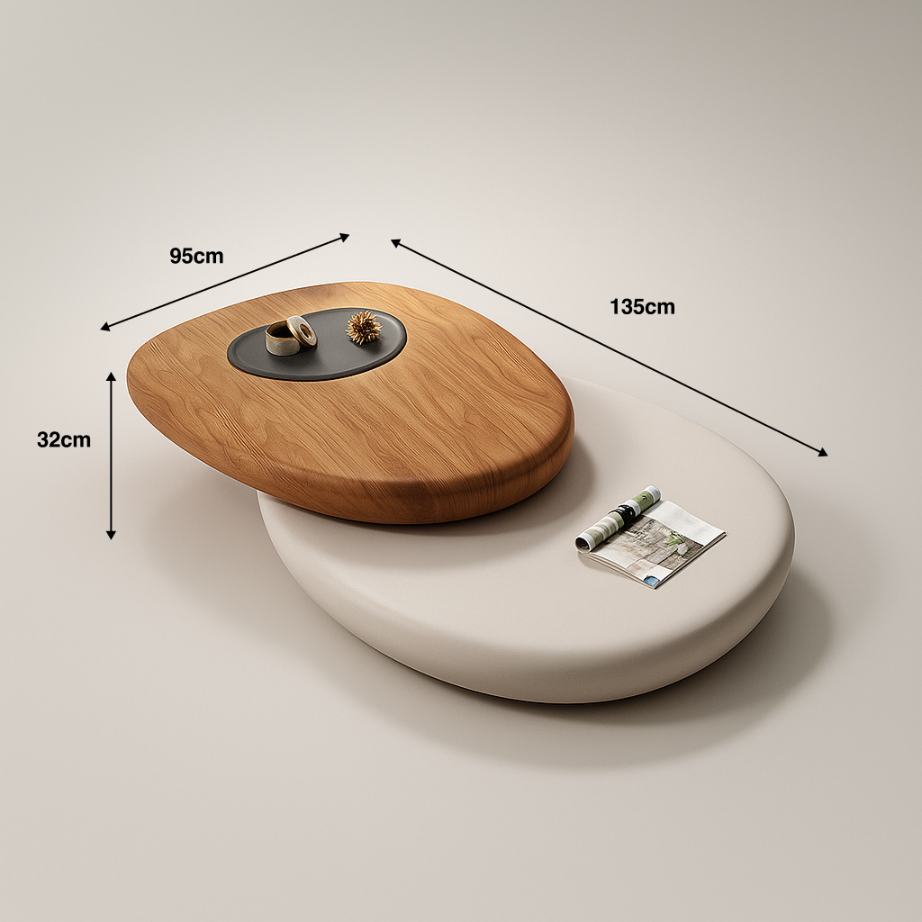 Italian Modern Style Coffee Table Minimalist Walnut Veneer Oval Shaped