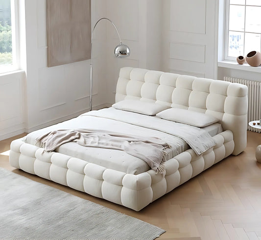 Cotton Sugar Shape Boucle Fabric Queen & King Size Bed Frame