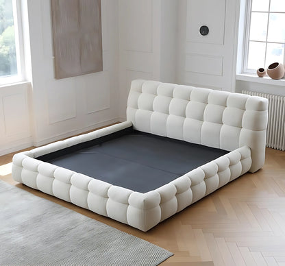 Cotton Sugar Shape Boucle Fabric Queen & King Size Bed Frame