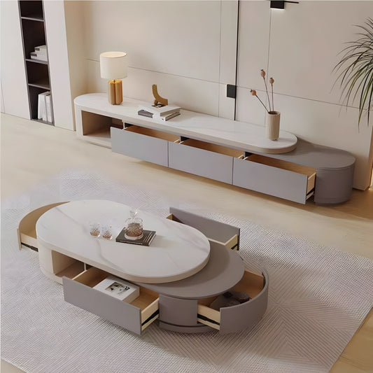 Italian Cream Wind Oval Telescopic Modern Simple TV Console