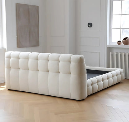 Cotton Sugar Shape Boucle Fabric Queen & King Size Bed Frame