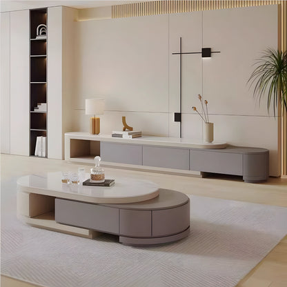 Italian Cream Wind Oval Telescopic Modern Simple TV Console