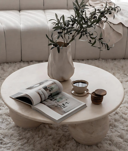 Modern Nordic Glass Fiber Reinforced Cement Round Coffee Table