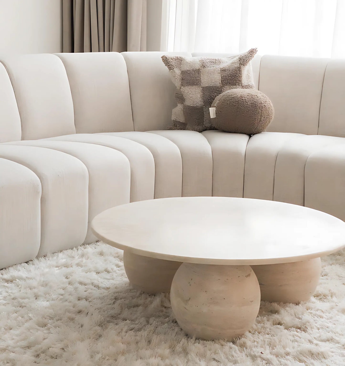 Modern Nordic Glass Fiber Reinforced Cement Round Coffee Table