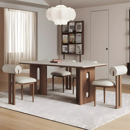 French Retro Solid Wood Rock Plate Dining Table and Chair