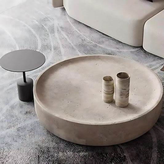 Nordic Simple Round Fiberglass Imitate Travertine Finish Coffee Table