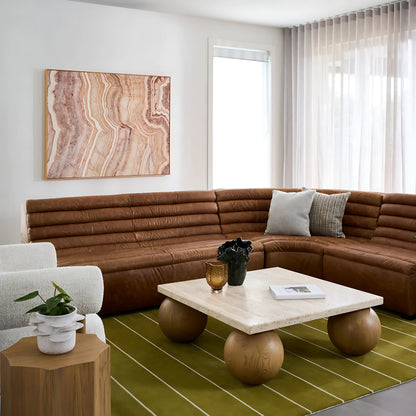 Nordic Modern Ball-shaped Base Solid Wood Side Tables Square Travertine Top Coffee Table