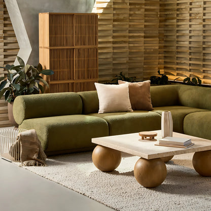 Nordic Modern Ball-shaped Base Solid Wood Side Tables Square Travertine Top Coffee Table