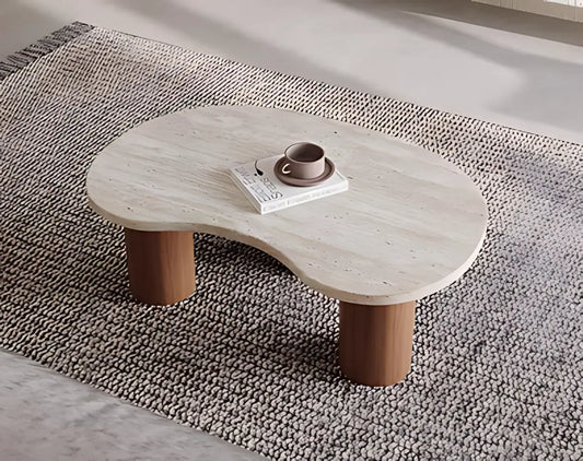 Italy Luxury Minimalist Solid Wood Leg Side Table Luxury Irregular Travertine Top Coffee Table
