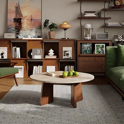 Solid red oak legs travertine top coffee table