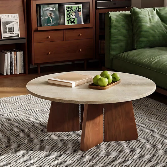 Solid red oak legs travertine top coffee table