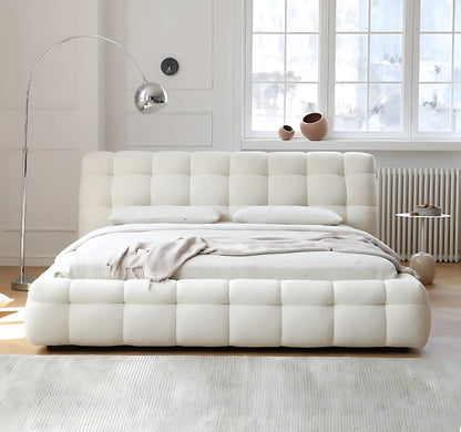 Cotton Sugar Shape Boucle Fabric Queen & King Size Bed Frame