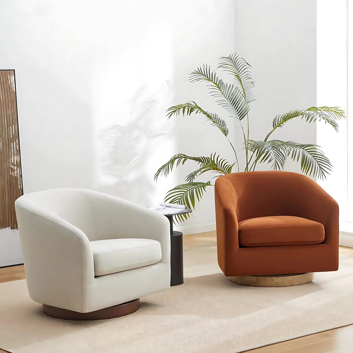 Modern Round Barrel Velvet Accent Armchair