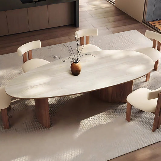 Wabi Sabi Style Sintered Stone Top Wooden Legs Dining Table Home Furniture for Dining Room