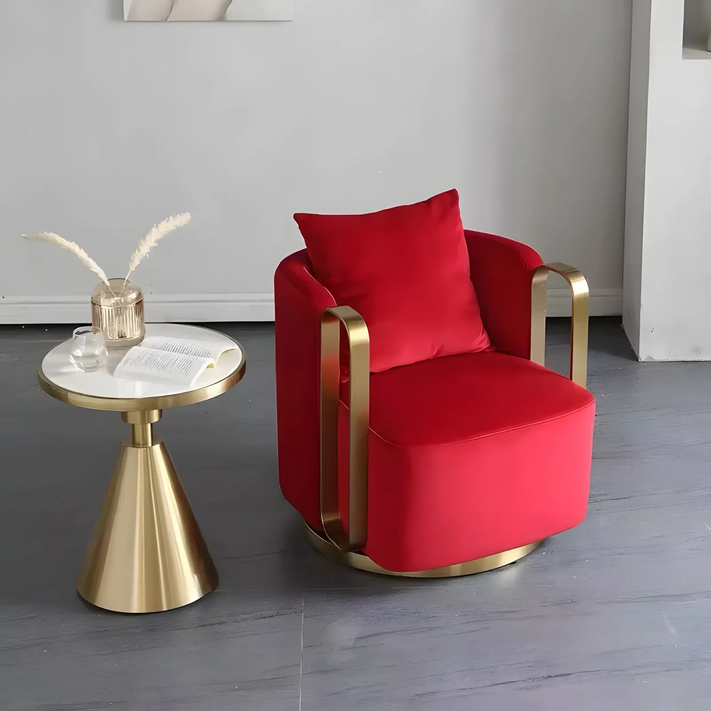 Modern Fabric Lounge Swivel Armchair Luxury Gold Metal Frame Velvet Single Sofa Chair
