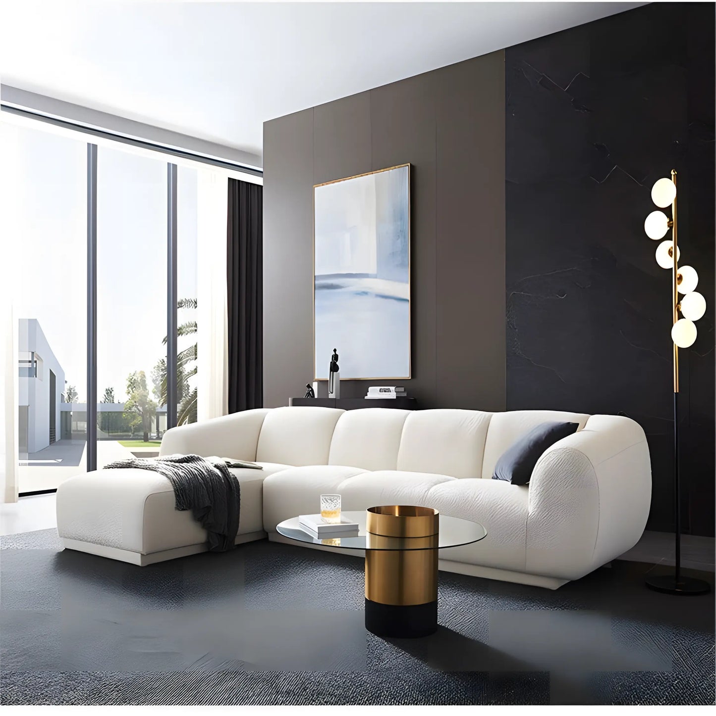 Nordic Living Room Furniture Modern Luxury 3 Seaters L Shape Fabric Sofa