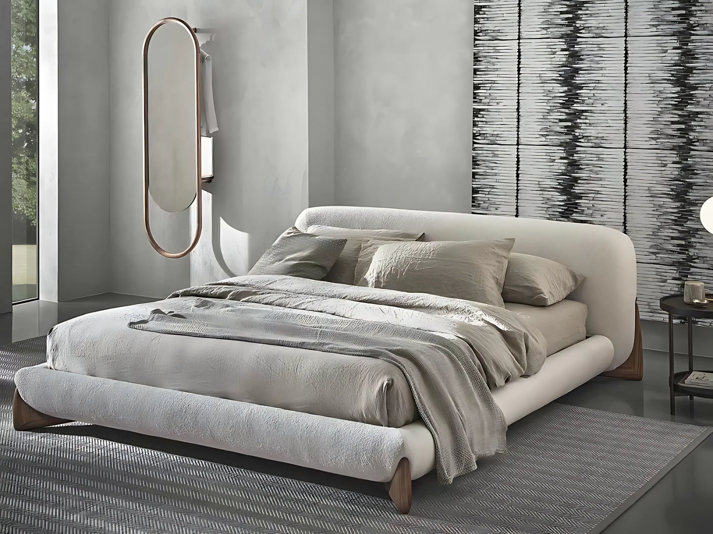 Nordic Style Ash Wood Legs Boucle Modern Bed king Bed Frame