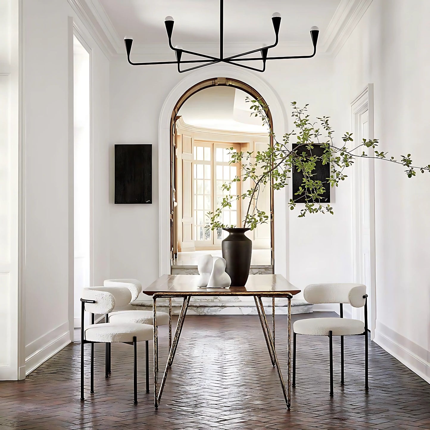 Luxury White Nordic Boucle Dining Chair With Metal Iron Legs