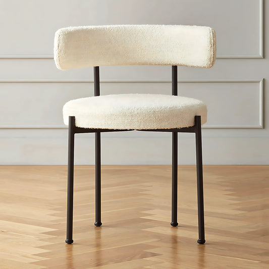 Luxury White Nordic Boucle Dining Chair With Metal Iron Legs