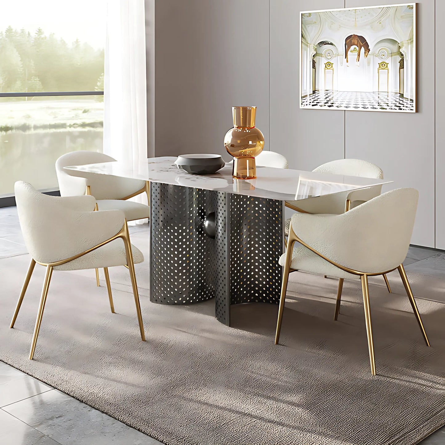 Nordic Modern Stainless Steel Frame  Fabric Dining Chair