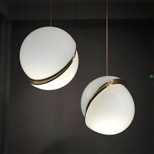 Nordic Modern Hanging Hotel Living Room White Gold Glass Ball Lamp LED