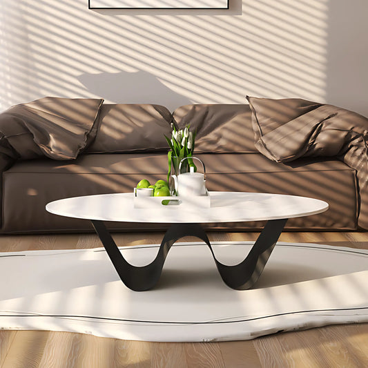 Nordic Design Oval Shape Metal Frame Coffee Table