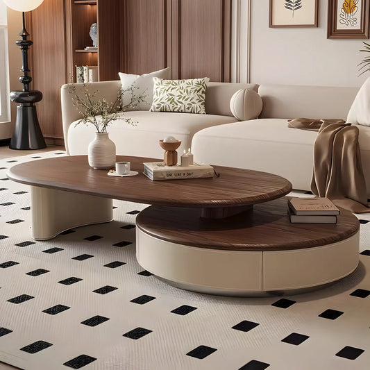 Retro Style Light Luxury Telescopic Round Coffee Table