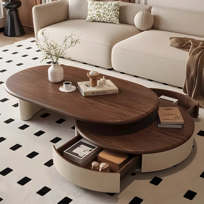 Retro Style Light Luxury Telescopic Round Coffee Table