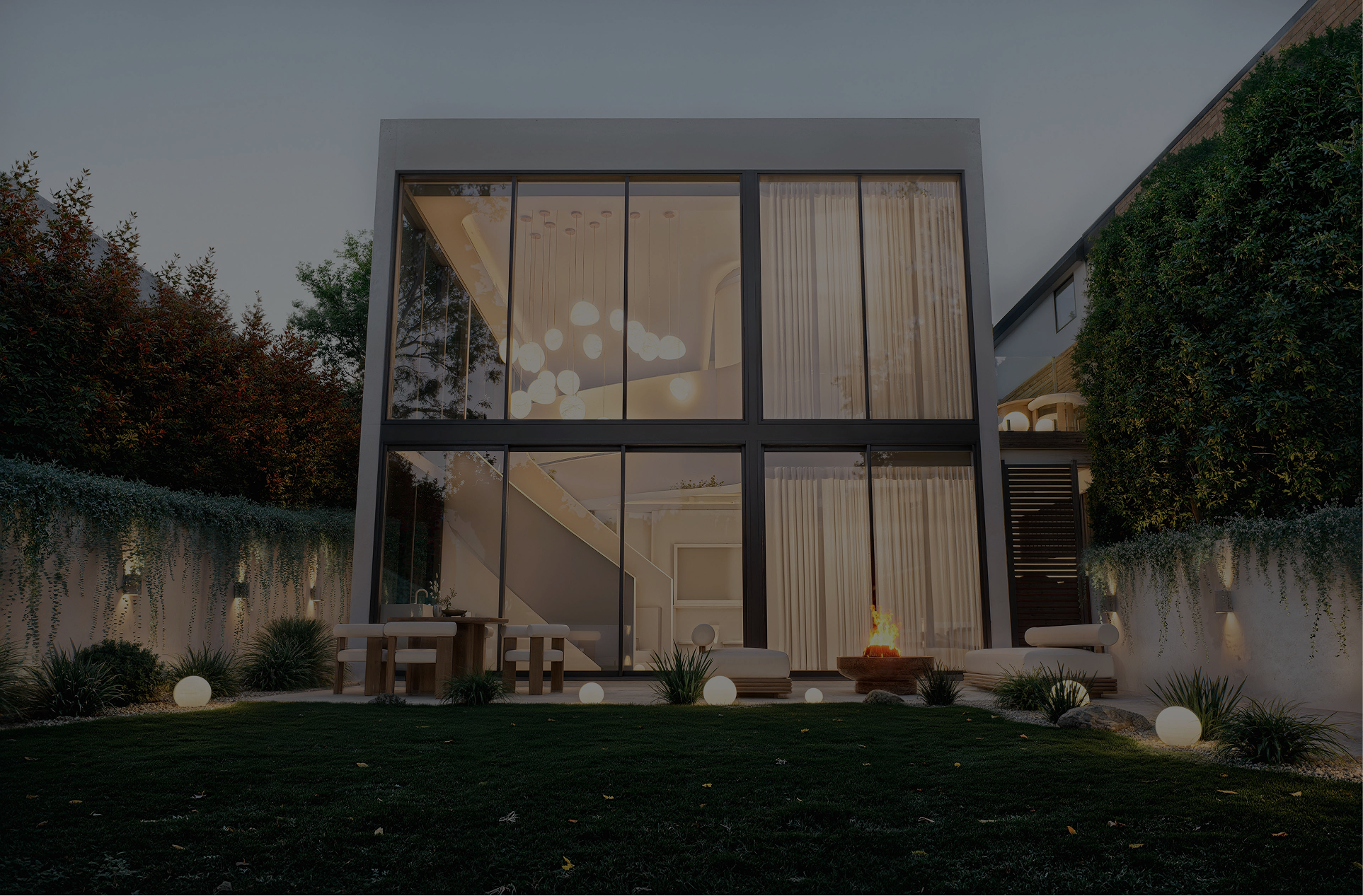 Luxury backyard garden featuring outdoor seating and architectural glazing at 70 Cobden Melbourne by Albert Living.
