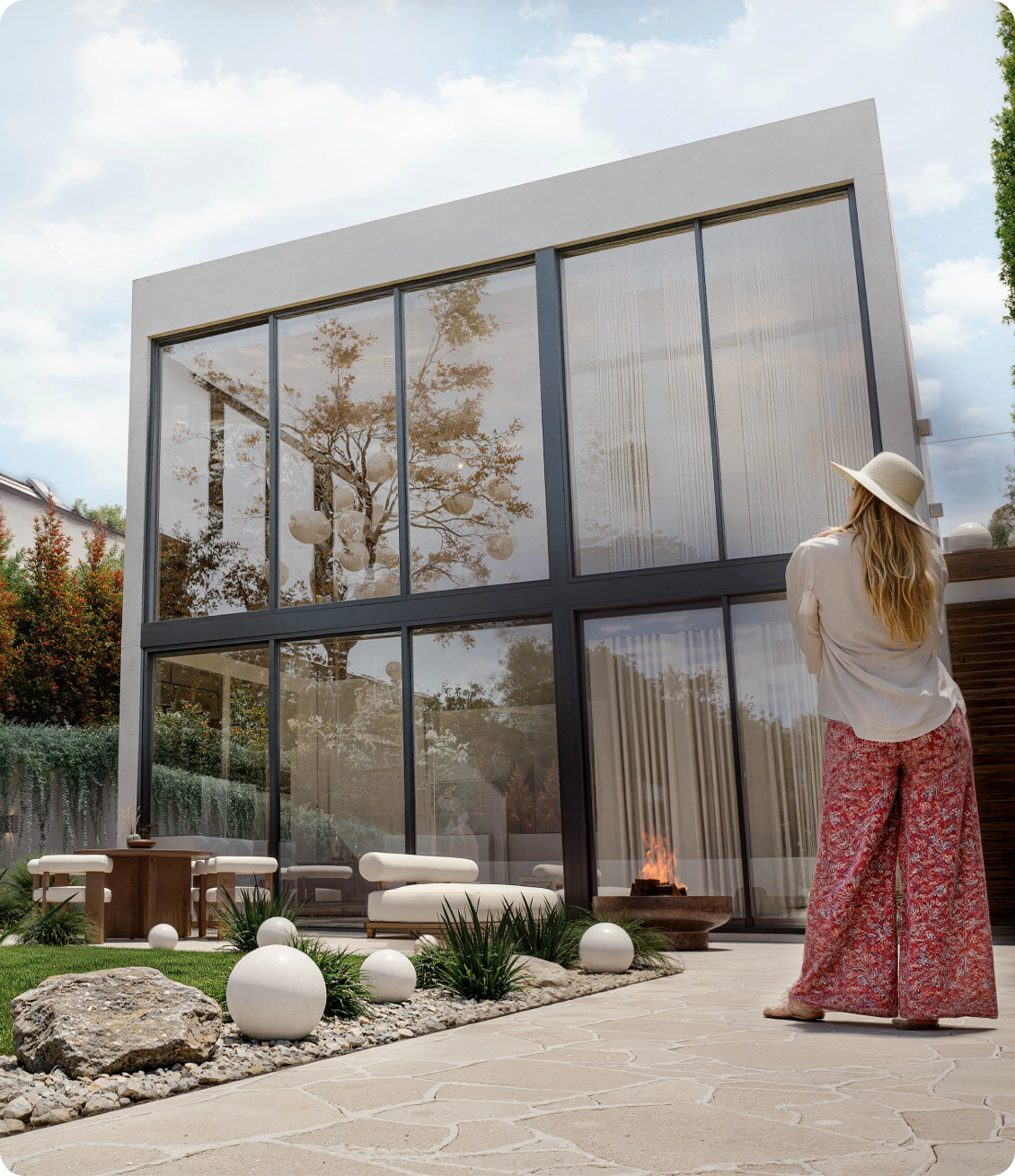 Luxury backyard courtyard featuring swimming pool and landscaped hedging at 70 Cobden Melbourne by Albert Living.