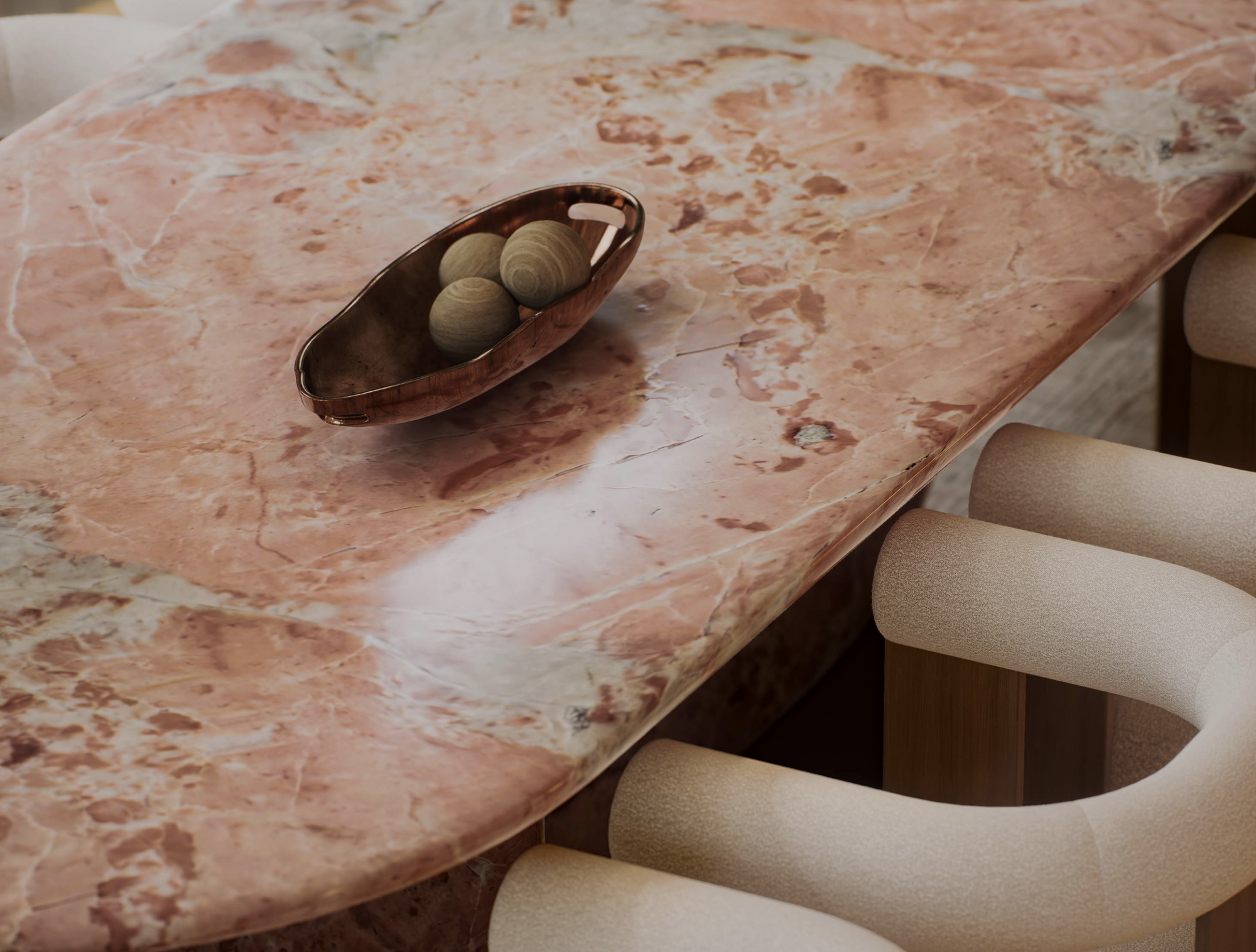 Luxury dining room featuring marble dining table and upholstered seating at 70 Cobden Melbourne by Albert Living.