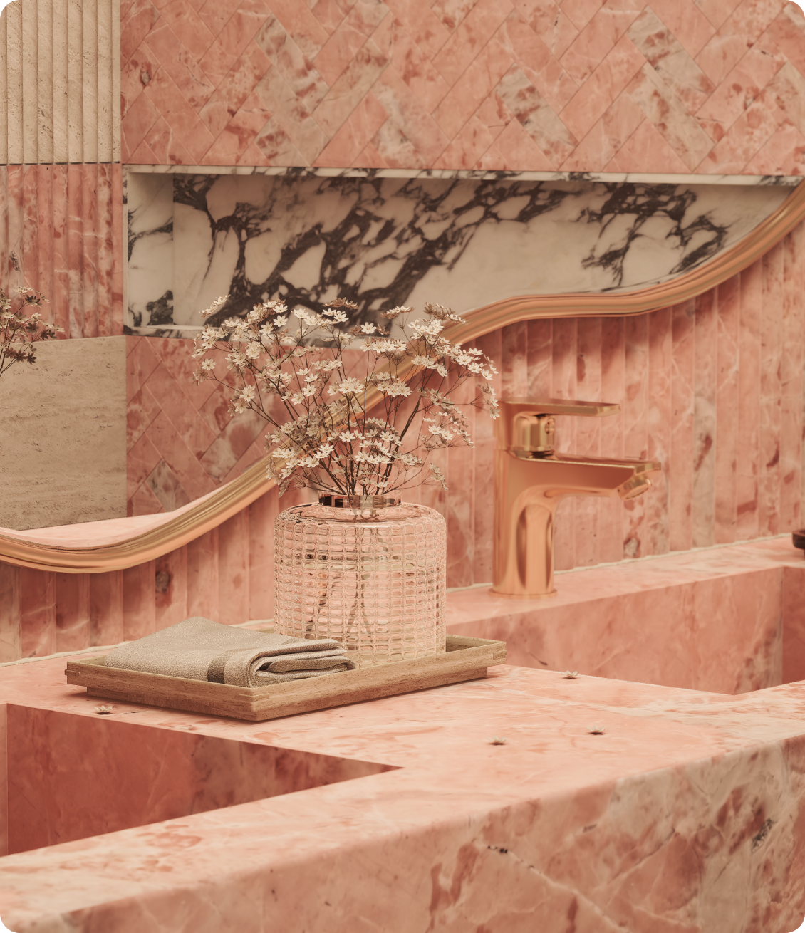 Luxury master ensuite featuring marble vanity and feature mirror at 70 Cobden