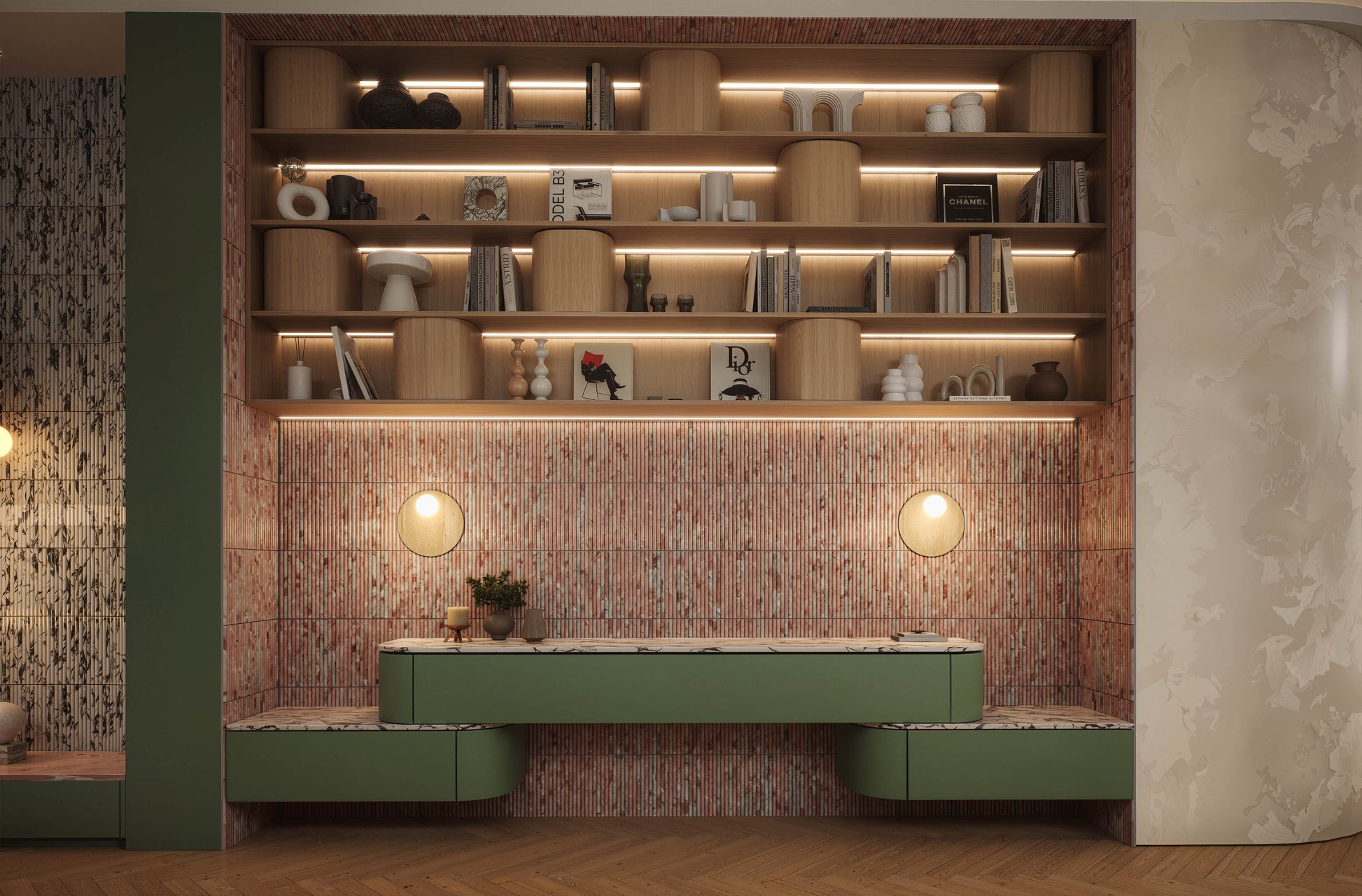 Luxury study room featuring built in study area and custom shelving at 70 Cobden Melbourne by Albert Living.