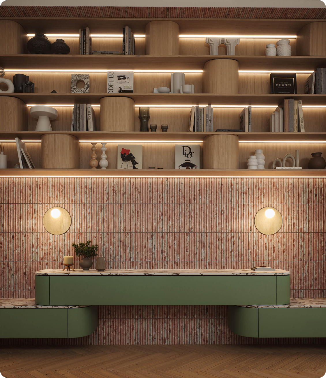 Luxury study room featuring timber wall panelling and integrated desk at 70 Cobden Melbourne by Albert Living.