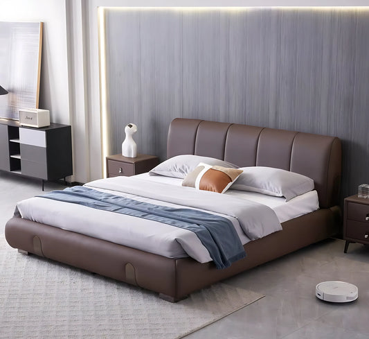 New Style Bedroom Furniture Beautiful Wooden Frame king Size Bed Up-holstered Leather Queen Bed Frame