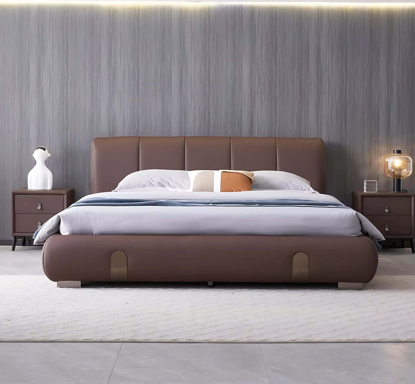 New Style Bedroom Furniture Beautiful Wooden Frame king Size Bed Up-holstered Leather Queen Bed Frame