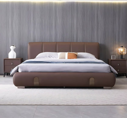 New Style Bedroom Furniture Beautiful Wooden Frame king Size Bed Up-holstered Leather Queen Bed Frame