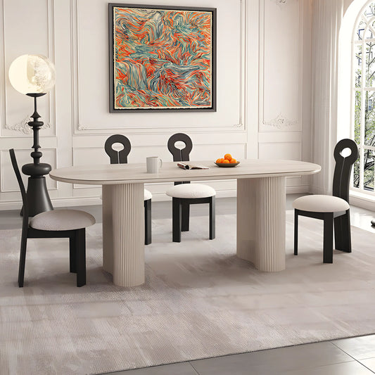 Ancient Style Oval Cave Stone Rock Plate Dining Table and Chair