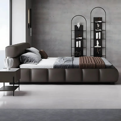 Genuine Leather Up-holstered king Size Bed Luxury Wooden Queen Bed Frame