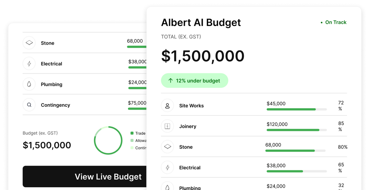 Albert AI Budget - live working construction budget