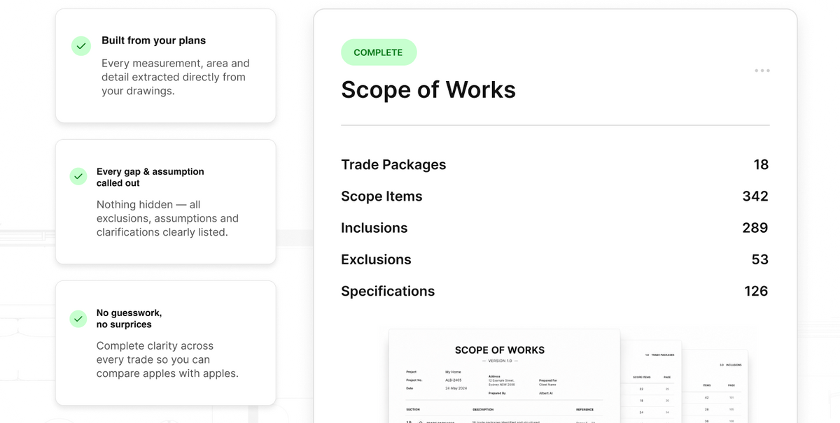 Albert AI Scope - scope of works generated from architectural plans
