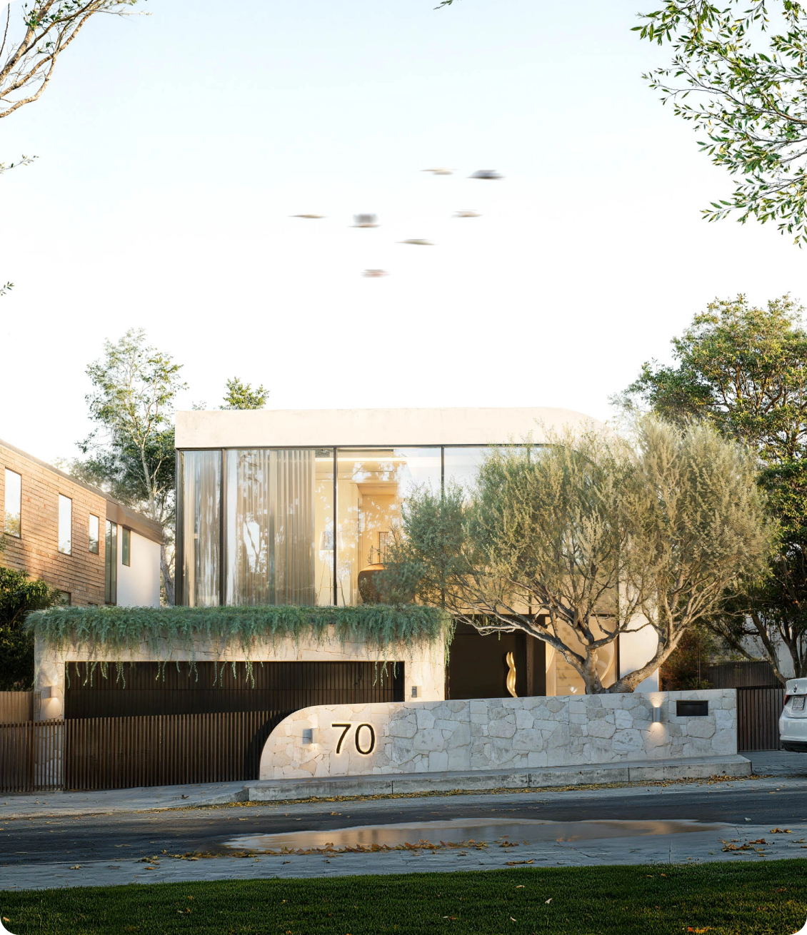Architect designed home exterior Kew Melbourne by Albert Living showing front facade
