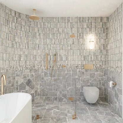 Silver Gray Travertine Crazy Cut Floor Tiles
