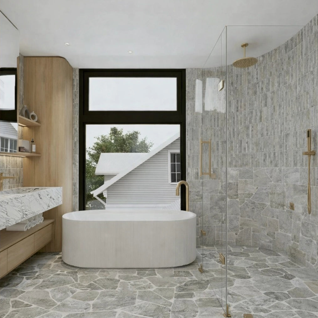 Silver Gray Travertine Crazy Cut Floor Tiles