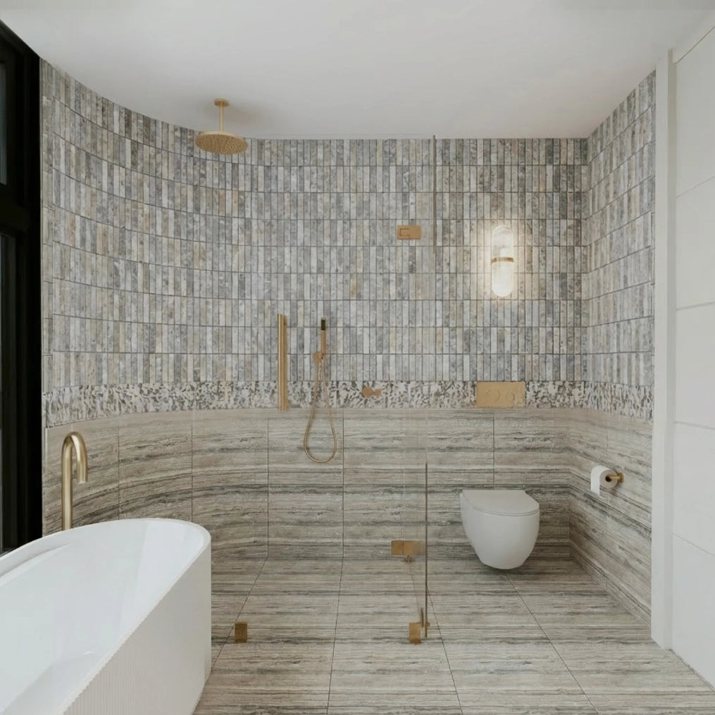 Silver Gray Travertine Finger Mosaic Wall Tiles