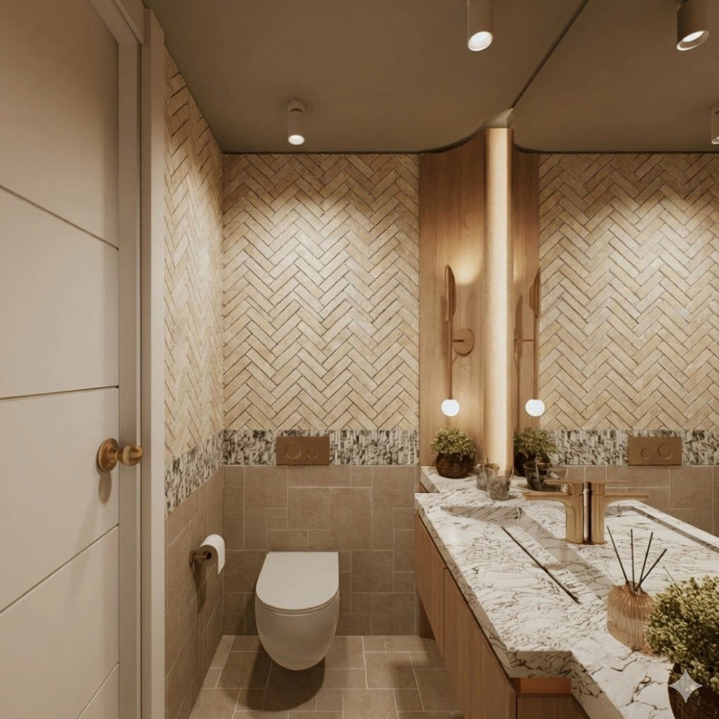 Ivory Travertine Herringbone Wall Tiles